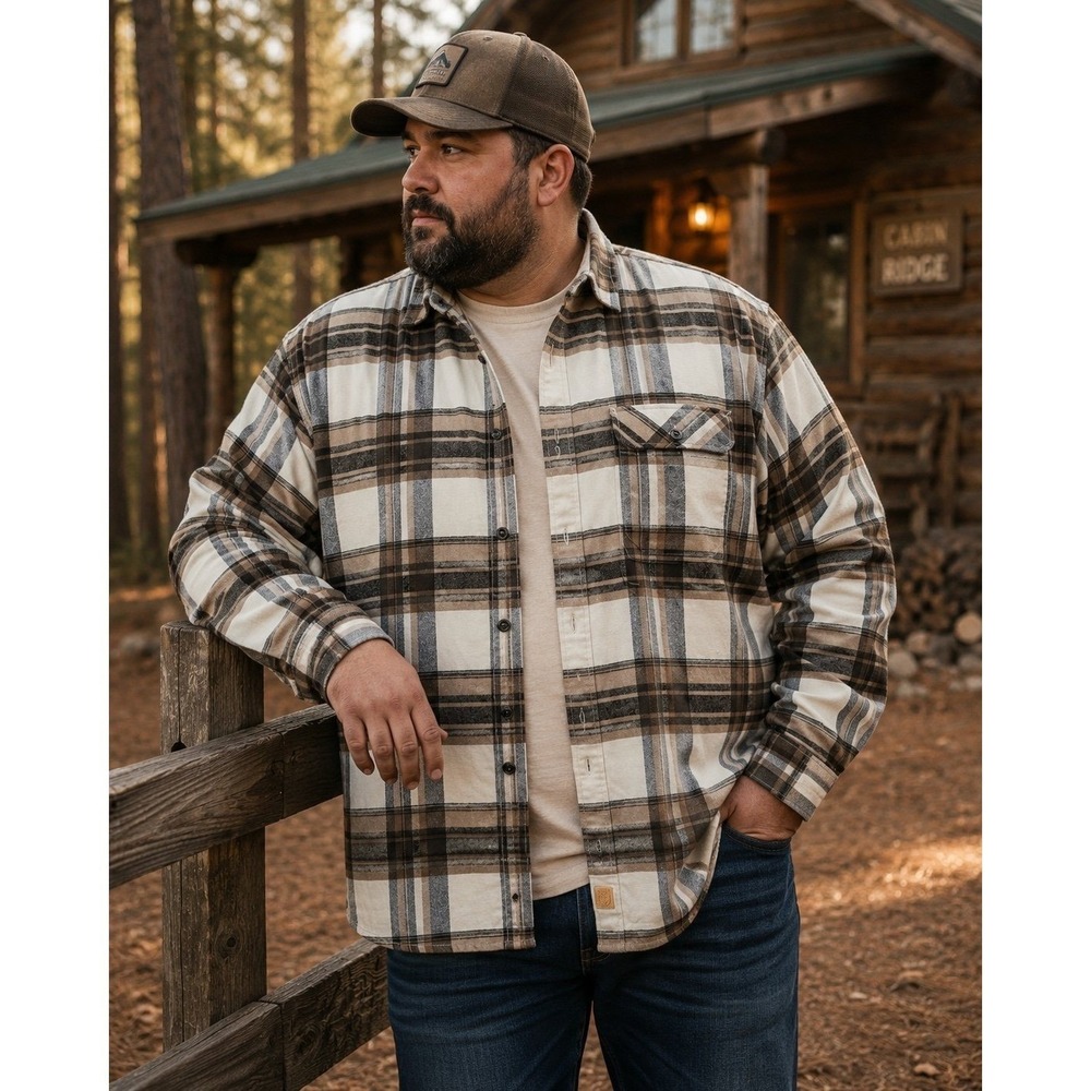 Dubinik Customized Version Plaid Flannel Shirt Jacket 3XL Brown Beige Cotton
